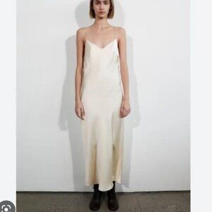NWT. Zara Cava Satin Effect Camisole V-neck Midi Dress.
